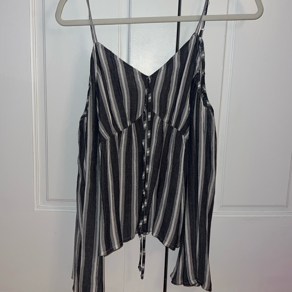Blue and white striped, open shoulder long sleeve - American Eagle